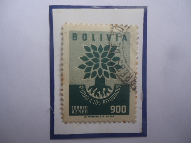 Año Mundial de los Refugiados- Emblema- Sello de 900 Bolivianos de Bolivia, año 1960