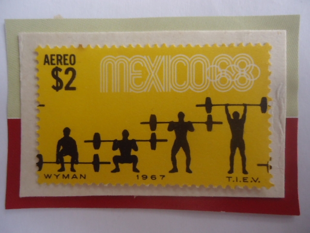 Levantamiento de Pesas - Serie: Juego Olímpicos  de Verano 1968- Ciudad de México (IV)- Sello de 2$ 