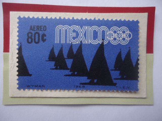 Veleros - Serie: Juego Olímpicos  de Verano 1968- Ciudad de México (IV)- Sello de 80 Centavos,Mx.