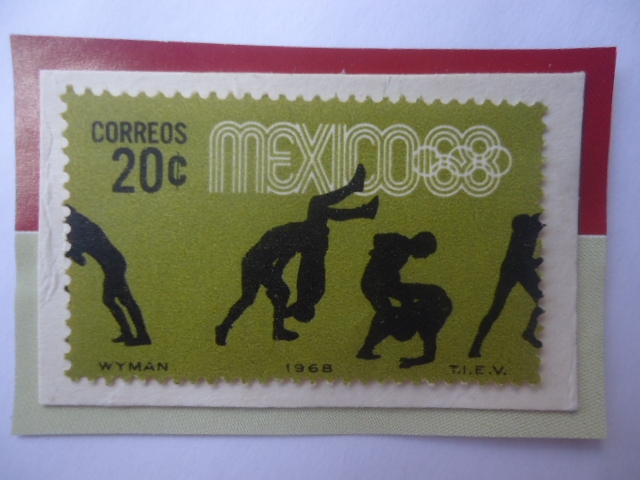 Lucha - Serie: Juego Olímpicos  de Verano 1968- Ciudad de México (IV)- Sello de 20 Ctvos,Mx.