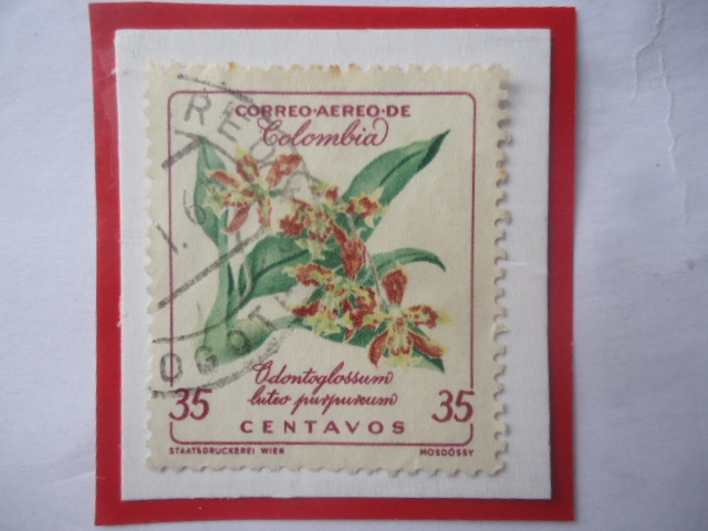 Odontoglossumo Luteo Purpureum- Serie: Flores- Sello de 35 Ctvs. Año 1960.