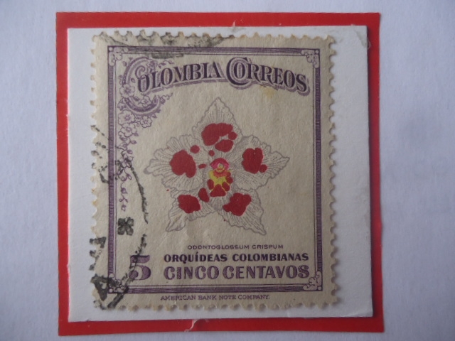 Odotoglossum Crispu- Serie: Oequídeas Colombianas- Sello de 5 ctvos. Año 1947