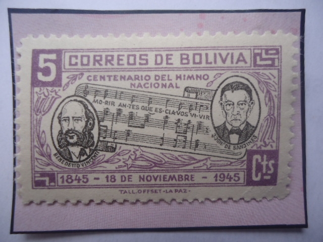 Centenario del Himno Nacional (1845-1945)-Benedetto Vincenti (Música y José de Sanjinés (Letra). 