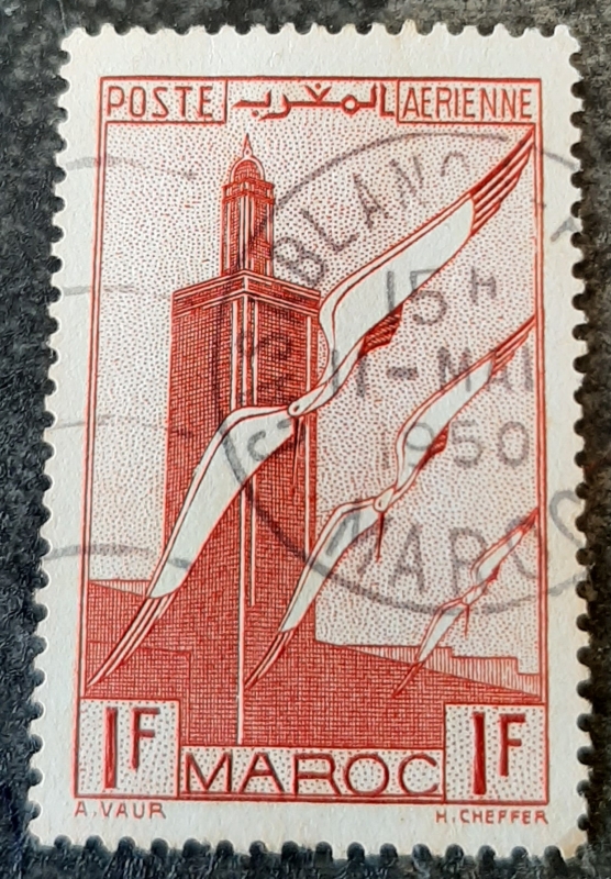 MARRUECOS FRANCÉS. 1939.Cigüeñas y minarete. Correo aéreo. 