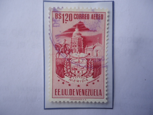 EE.UU. de Venezuela- Estado de Mérida- Escudo de Armas-  Sello de 1,20 Bs. Año 1953. 