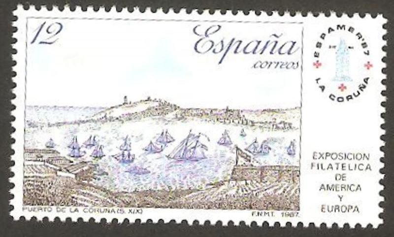 2913 - Exposición filatelica de España y América, Espamer 87, vista del puerto de La Coruña