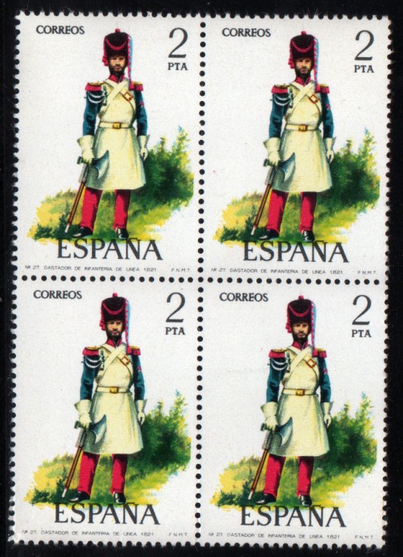 1976 B4 Uniformes Militares: Gastador de Infanteria de Linea 1821 Edifil 2351