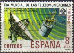 ESPAÑA 1979 2523 Sello Dia Mundial de la Telecomunicaciones Satelite y Estacion Terrestre Usado