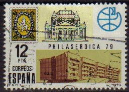 ESPAÑA 1979 2524 Sello Exposición Filatélica Mundial Philaserdica´79. Primer búlgaro, emblema y sede