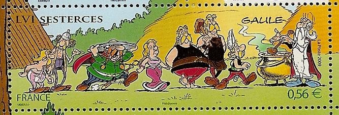 Personajes de Asterix - sello con valor en euros y en sestercios