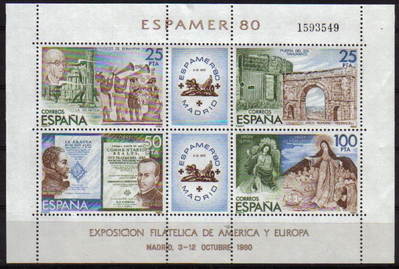 ESPAÑA 1980 2583 Sellos Nuevos HB Exposición Filatelica de America y Europa Espamer 80 YvertB27