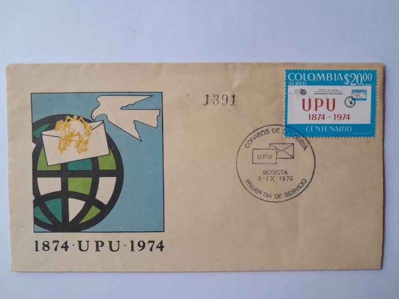 UPU (Universal Postal Unión)- Centanario 1874-1974 - Correo Primer Día de Servicio 9-IX-1974