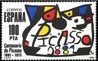 ESPAÑA 1981 2609 Sello Nuevo Homenaje a Pablo Ruiz Picasso de Joan Miro Yvert2237 Scott2230