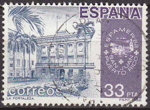 ESPAÑA 1982 2673 Sello America España La Fortaleza San Juan de Puerto Rico y logo Espamer'82 usado Y