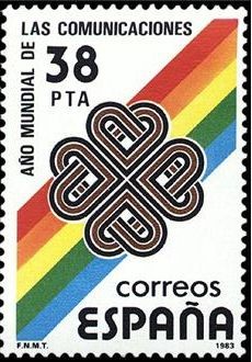 ESPAÑA 1983 2709 Sello Nuevo Año Mundial de las Comunicaciones Logotipo c/señal charnela Yvert2321 S