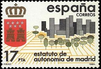 España 1984 2742 Sello ** Estatuto de Autonomia de Madrid Yvert2394 Scott2397 Timbre Espagne Spain 