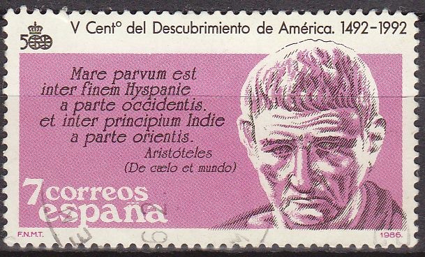 ESPAÑA 1986 2860 Sello V Cent. Descubrimiento de America Aristoteles (384-322 aC) usado Yvert2478