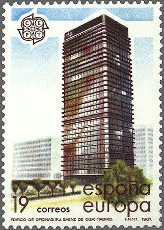 ESPAÑA 1987 2904 Sello Nuevo Serie Europa Arte Moderno Arquitectura Edif. Banco Bilbao Centro Azca M