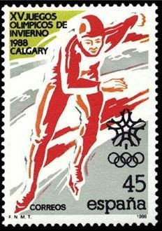 ESPAÑA 1988 2932 Sello Nuevo Juegos Olimpicos Invierno Calgary Patinaje de Velocidad Yvert2545 Scott