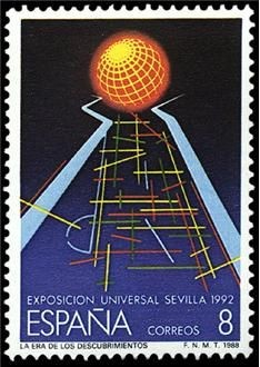 ESPAÑA 1988 2939 Sello Nuevo Exposición Universal de Sevilla EXPO'92 Abstraccion del recinto Yvert25