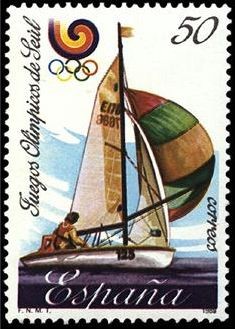 ESPAÑA 1988 2958 Sello Nuevo Deportes Vela Juegos Olimpicos de Seul Michel2840 Scott2567 Barco Veler