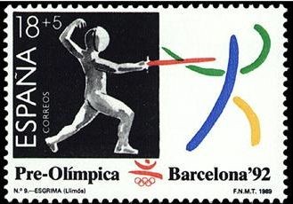 ESPAÑA 1989 3025 Sello Nuevo Barcelona'92 III Serie Pre-olimpica Esgrima Michel2905 Scott B150