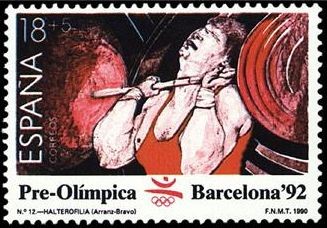 ESPAÑA 1990 3054 Sello Nuevo Barcelona'92 IV Serie Pre-Olímpica Halterofilia ScottB163