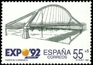 ESPAÑA 1991 3103 Sello Nuevo Exposición Universal Sevilla 1992 Puente de la Barqueta Michel2979 Scot