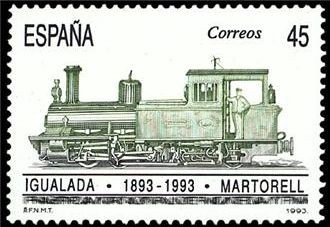 ESPAÑA 1993 3265 Sello Nuevo Ferrocarril Igualada-Martorelll Primera máquina de vapor Michel3123