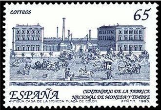 ESPAÑA 1993 3266 Sello Nuevo Centenario de la F.N.M.T. Plaza de Colón Michel3124 Scott2746