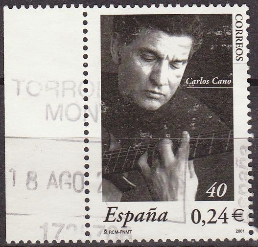 ESPAÑA 2001 3841 Sello Personajes Carlos Cano Retrato del Cantautor usado