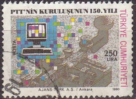 TURQUIA Turkia 1990 Scott 2492 Sello 150 Aniv. Telegrafo y Ordenador usado