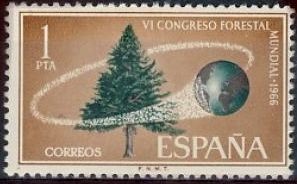 ESPAÑA 1966 1736 Sello Nuevo Congreso Forestal Mundial c/señal charnela