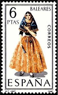 ESPAÑA 1967 1773 Sello ** Trajes Tipicos Españoles Baleares