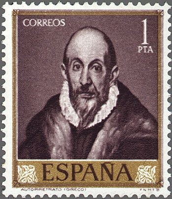 ESPAÑA 1961 1334 Sello Nuevo Domenico Theotocopoulos El Greco Autorretrato c/señal oxido detras