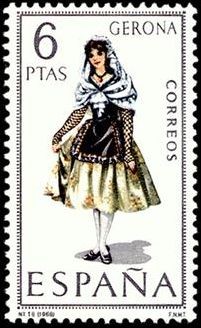 ESPAÑA 1968 1844 Sello ** Trajes Tipicos Españoles Gerona