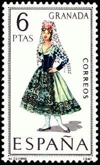 ESPAÑA 1968 1846 Sello ** Trajes Tipicos Españoles Granada