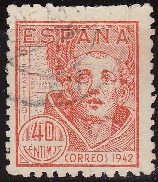 ESPAÑA 1942 955 Sello IV Centenario de San Juan de la Cruz Retrato 40c usado