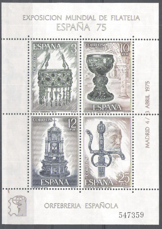 2253 HB Exposicion Mundial de Filatelia 1975.Orfebrería española,