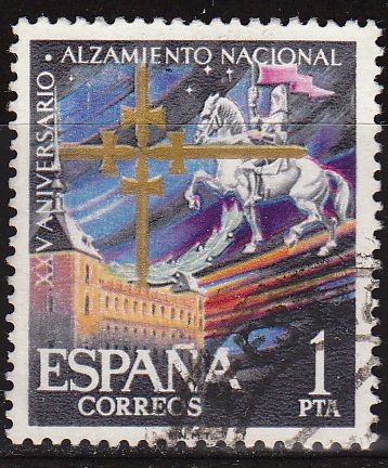 ESPAÑA 1961 1355 Sello XXV Aniv. del Alzamiento Nacional Alcazar de Toledo 1p usado