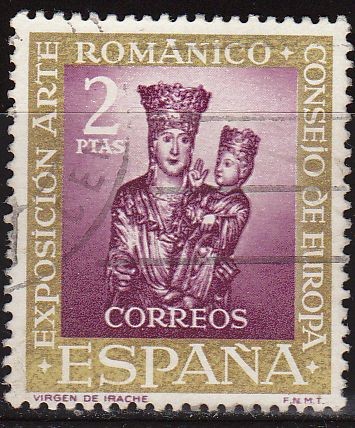 ESPAÑA 1961 1367 Sello VII Expo Consejo Europa Arte Románico Virgen de Irache Yv1036 2p usado