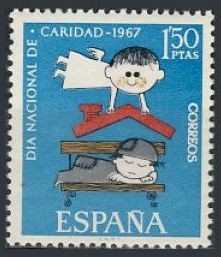 ESPAÑA 1967 1801 Sello Nuevo Pro Caritas Española c/señal charnela