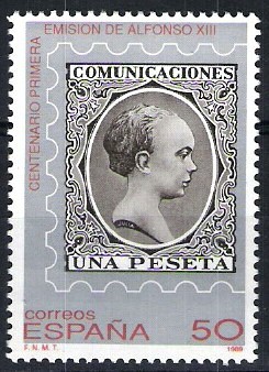 Centenario de la 1ª emision de Alfonso X III  , el pelón.