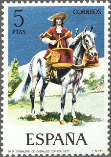 ESPAÑA 1974 2170 Sello Nuevo Serie Uniformes Militares Dragones a Caballo Timbalero c/señal charnela