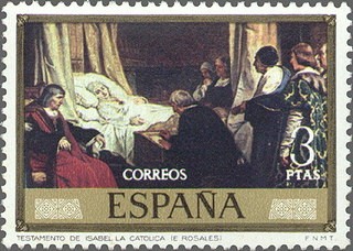 ESPAÑA 1974 2205 Sello Nuevo Eduardo Rosales y Martin Testamento Isabel la Catolica c/s Charnela