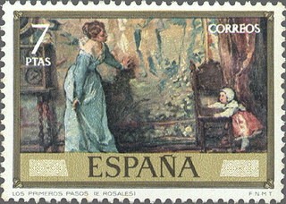 ESPAÑA 1974 2208 Sello Nuevo Pintor Eduardo Rosales y Martin Los Primeros Pasos c/señal charnela