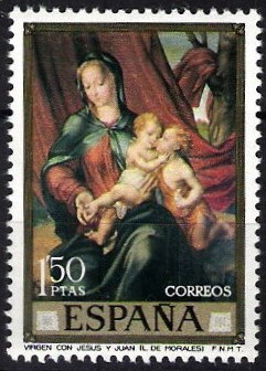 Dia del Sello. Luis de Morales(El Divino). Virgen con Jesús y Juan.