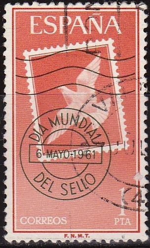 ESPAÑA 1961 1349 Sello Día Mundial del Sello Paloma de la Paz usado Yvert1022