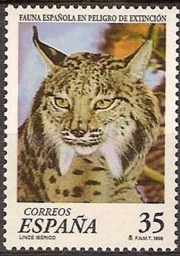 ESPAÑA 1998 3529 Sello Nuevo Fauna Española en Peligro Extincion Lince Iberico Lynx Pardina