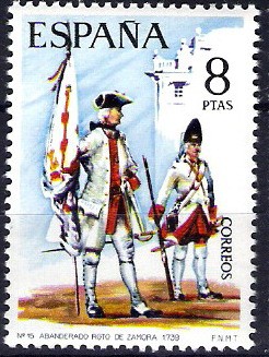 Uniformes militares. Abanderado del Regimiento de Zamora, año 1739